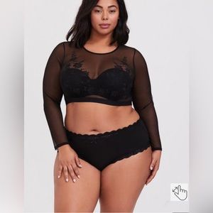 Embroidered Mesh Long Sleeve Crop Top